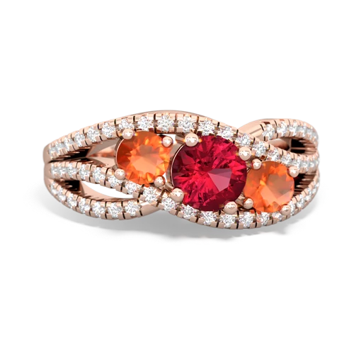 lab ruby-fire opal three stone pave ring