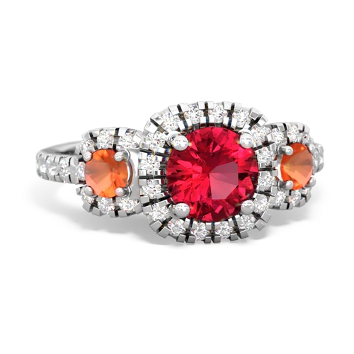 Lab Ruby Lab Created Ruby with Genuine Fire Opal and  Regal Halo ring Ring