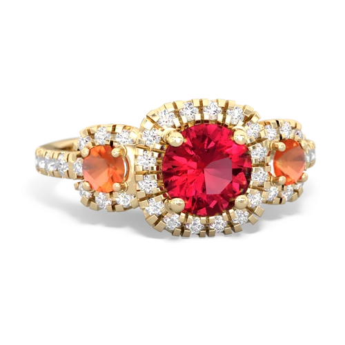 Lab Ruby Lab Created Ruby with Genuine Fire Opal and Genuine Tanzanite Regal Halo ring Ring