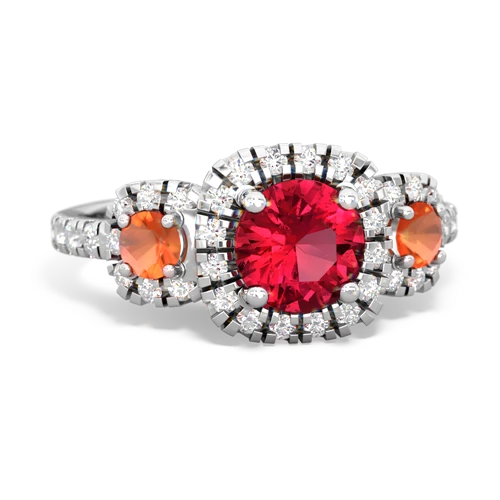 lab ruby-fire opal three stone regal ring