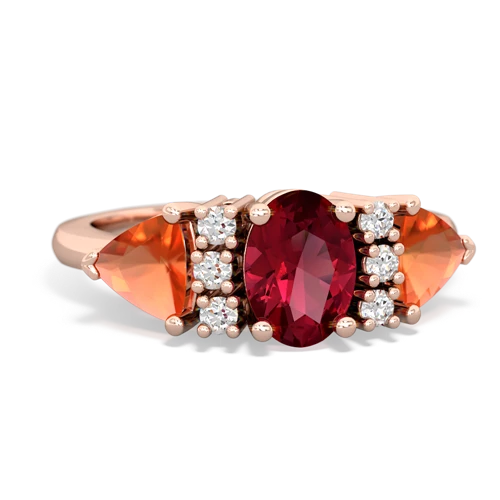 Lab Ruby Lab Created Ruby with Genuine Fire Opal and  Antique Style Three Stone ring Ring