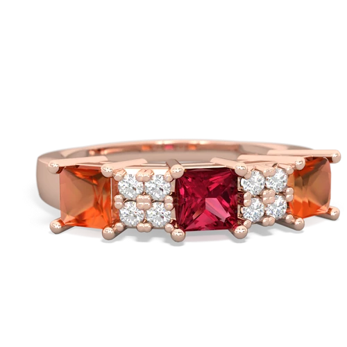 Lab Ruby Lab Created Ruby with Genuine Fire Opal and Genuine Fire Opal Three Stone ring Ring