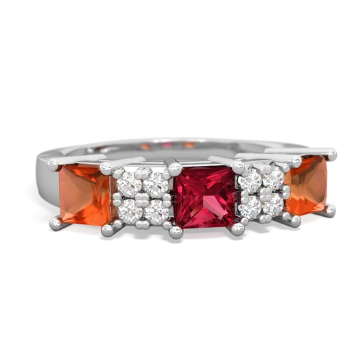 Lab Ruby Lab Created Ruby with Genuine Fire Opal and  Three Stone ring Ring