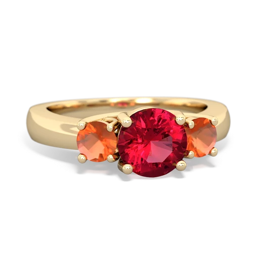 Lab Ruby Lab Created Ruby with Genuine Fire Opal and Genuine Aquamarine Three Stone Trellis ring Ring