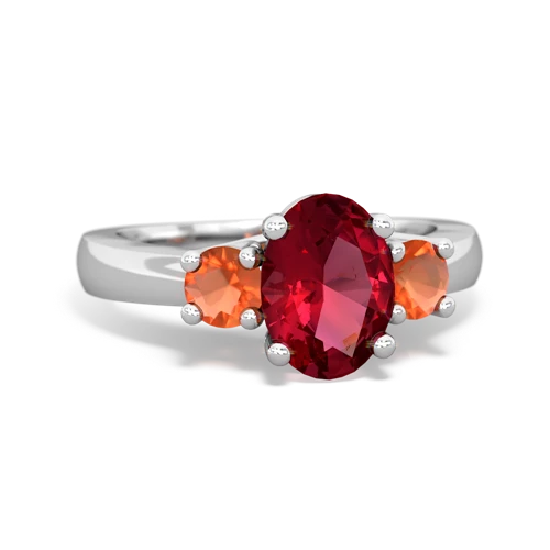 Lab Ruby Lab Created Ruby with Genuine Fire Opal Three Stone Trellis ring Ring