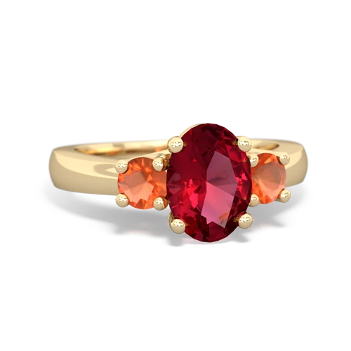 Lab Ruby Lab Created Ruby with Genuine Fire Opal Three Stone Trellis ring Ring