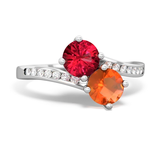 lab ruby-fire opal two stone channel ring