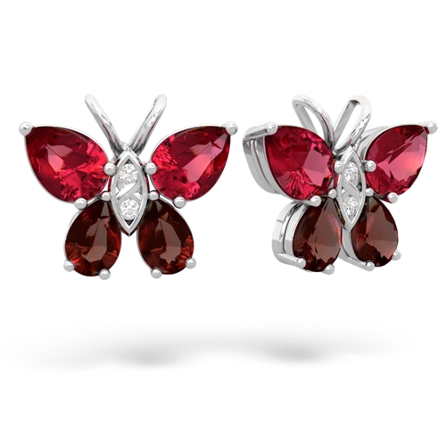 lab ruby-garnet butterfly earrings