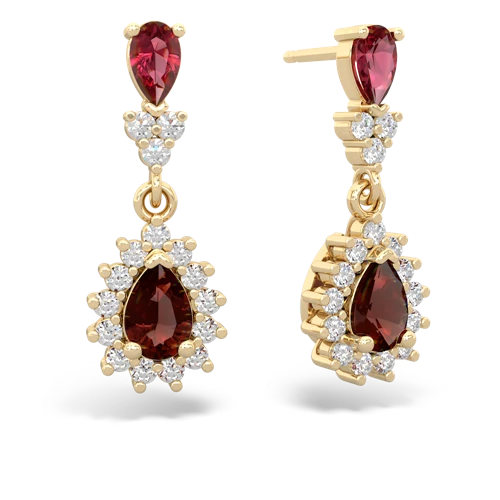 Lab Ruby Lab Created Ruby with Genuine Garnet Halo Pear Dangle earrings Earrings