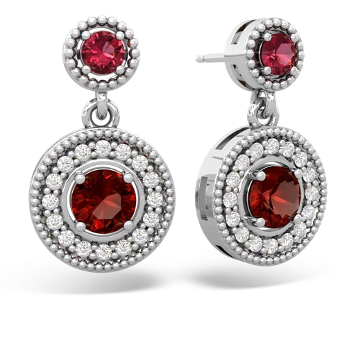 lab ruby-garnet halo earrings