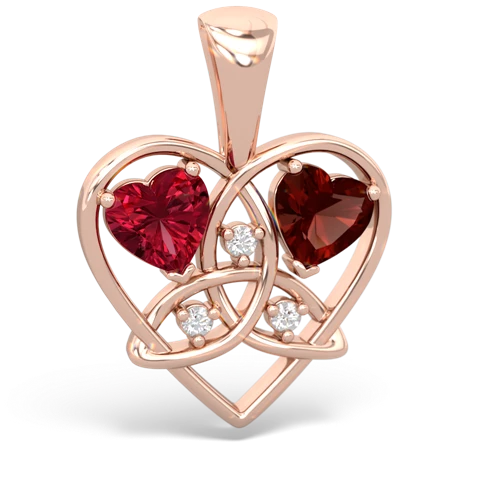 Lab Ruby Lab Created Ruby with Genuine Garnet Celtic Trinity Heart pendant Pendant