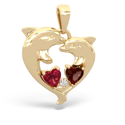 Lab Ruby Lab Created Ruby with Genuine Garnet Dolphin Heart pendant Pendant