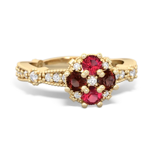 Lab Ruby Lab Created Ruby with Genuine Garnet Milgrain Antique Style ring Ring
