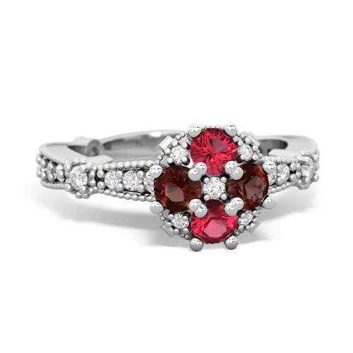 lab ruby-garnet art deco engagement ring