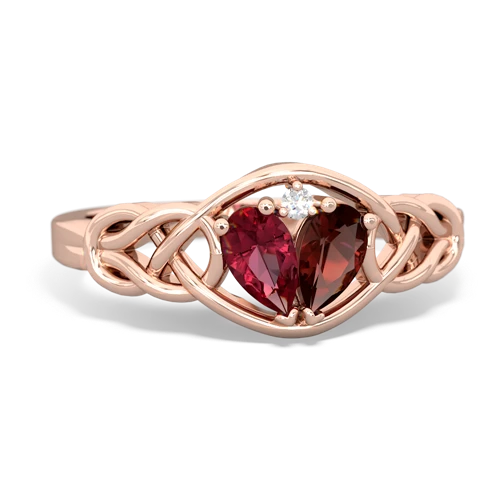 Lab Ruby Lab Created Ruby with Genuine Garnet Celtic Love Knot ring Ring