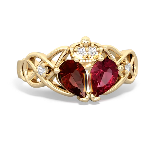 Lab Ruby Lab Created Ruby with Genuine Garnet Two Stone Claddagh ring Ring