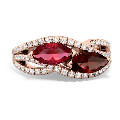 Lab Ruby Lab Created Ruby with Genuine Garnet Diamond Rivers ring Ring