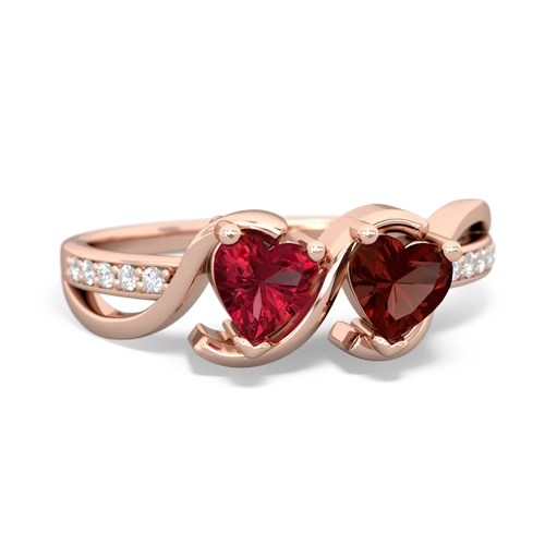 lab ruby-garnet double heart ring