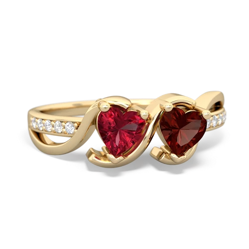 lab ruby-garnet double heart ring