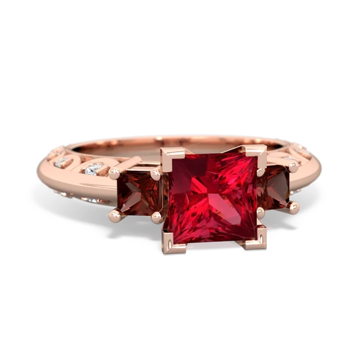 Lab Ruby Lab Created Ruby with Genuine Garnet and  Art Deco ring Ring