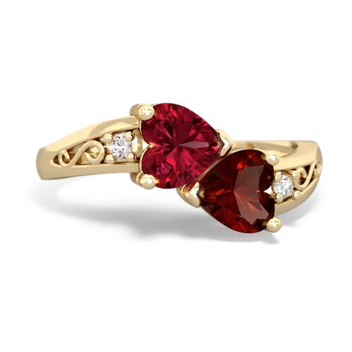 Lab Ruby Lab Created Ruby with Genuine Garnet Snuggling Hearts ring Ring