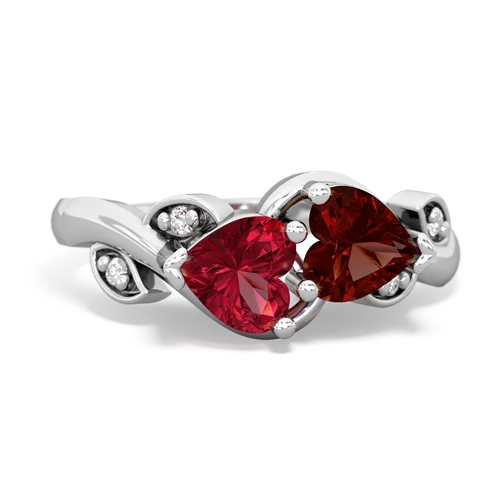 Lab Ruby Lab Created Ruby with Genuine Garnet Floral Elegance ring Ring