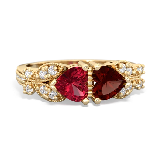Lab Ruby Lab Created Ruby with Genuine Garnet Diamond Butterflies ring Ring