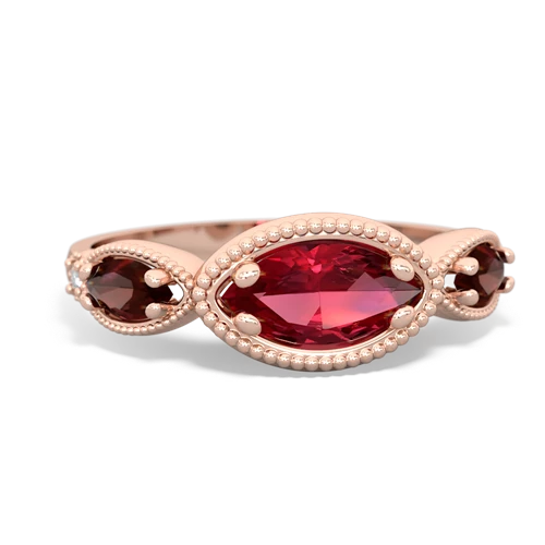 Lab Ruby Lab Created Ruby with Genuine Garnet and  Antique Style Keepsake ring Ring