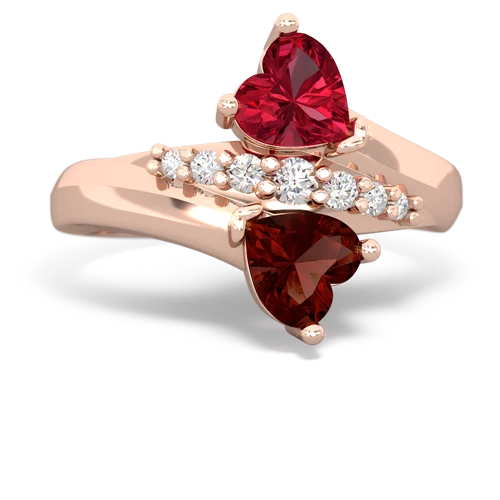 Lab Ruby Lab Created Ruby with Genuine Garnet Heart to Heart Bypass ring Ring
