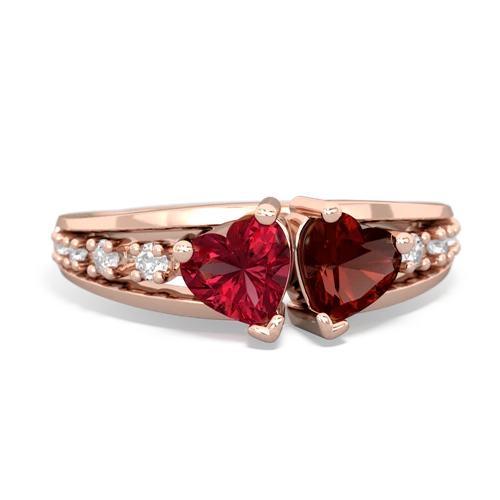 Lab Ruby Lab Created Ruby with Genuine Garnet Heart to Heart ring Ring