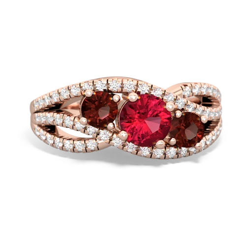 lab ruby-garnet three stone pave ring