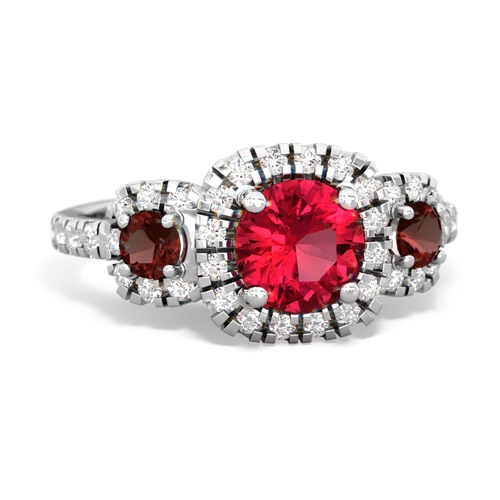 lab ruby-garnet three stone regal ring