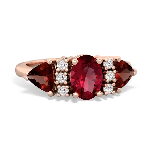 Lab Ruby Lab Created Ruby with Genuine Garnet and Genuine Swiss Blue Topaz Antique Style Three Stone ring Ring
