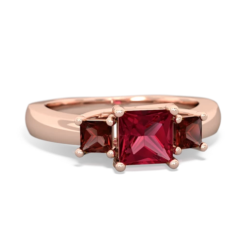 Lab Ruby Lab Created Ruby with Genuine Garnet and Lab Created Pink Sapphire Three Stone Trellis ring Ring
