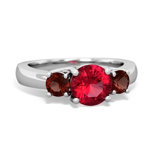 Lab Ruby Lab Created Ruby with Genuine Garnet and Genuine White Topaz Three Stone Trellis ring Ring