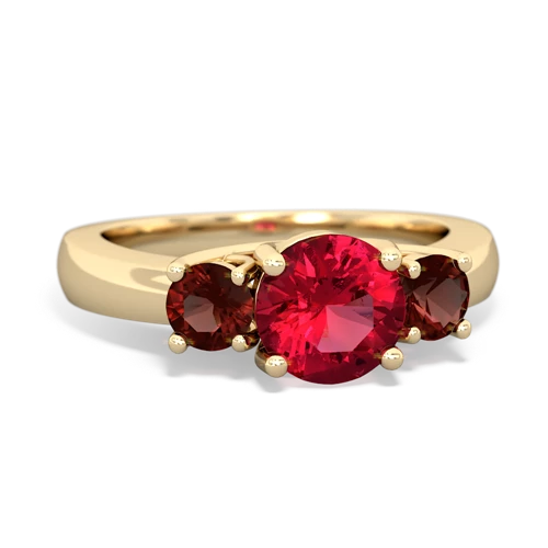 Lab Ruby Lab Created Ruby with Genuine Garnet and  Three Stone Trellis ring Ring
