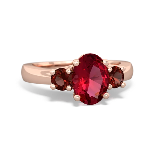 Lab Ruby Lab Created Ruby with Genuine Garnet Three Stone Trellis ring Ring