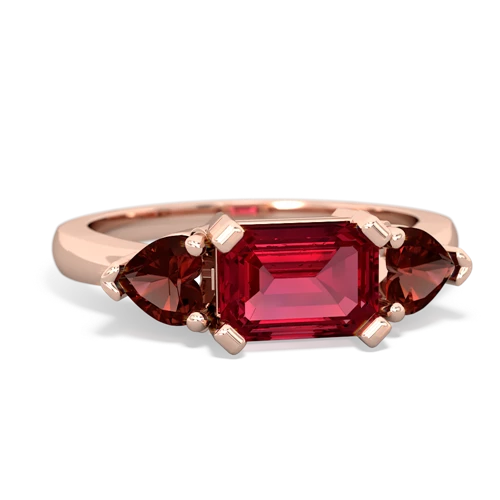 Lab Ruby Lab Created Ruby with Genuine Garnet and  Three Stone ring Ring