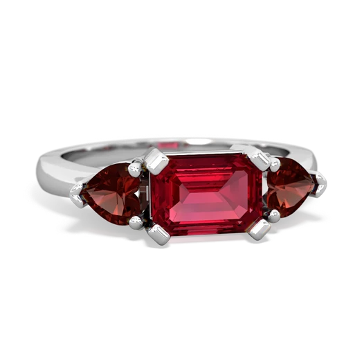 Lab Ruby Lab Created Ruby with Genuine Garnet and Lab Created Sapphire Three Stone ring Ring
