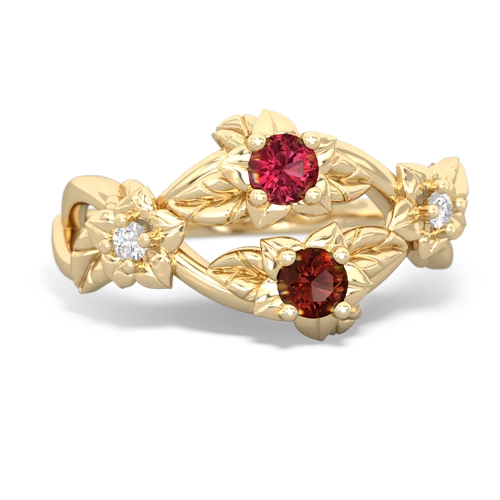 Lab Ruby Lab Created Ruby with Genuine Garnet Sparkling Bouquet ring Ring