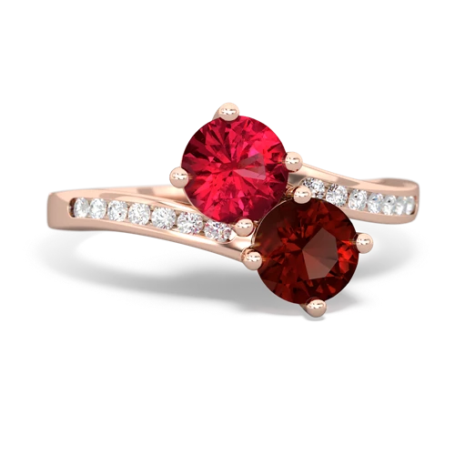 Lab Ruby Lab Created Ruby with Genuine Garnet Keepsake Two Stone ring Ring