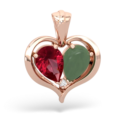 lab ruby-jade half heart whole pendant