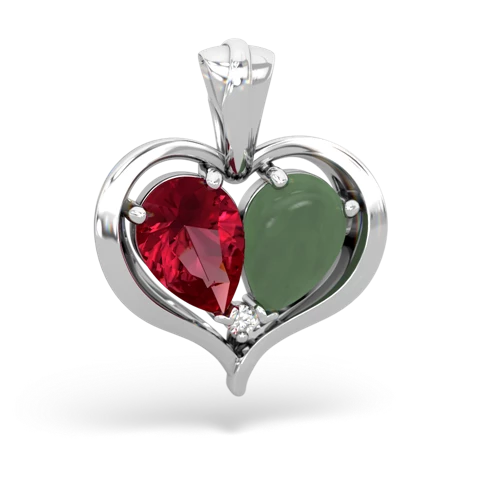 lab ruby-jade half heart whole pendant