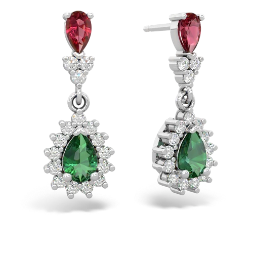 Lab Ruby Lab Created Ruby with Lab Created Emerald Halo Pear Dangle earrings Earrings