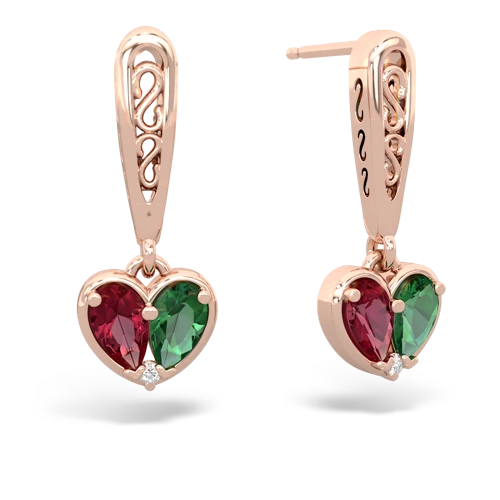 lab ruby-lab emerald filligree earrings