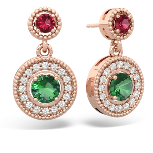 lab ruby-lab emerald halo earrings