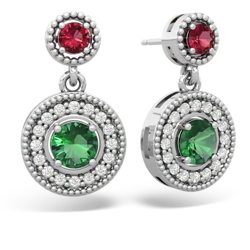 lab ruby-lab emerald halo earrings