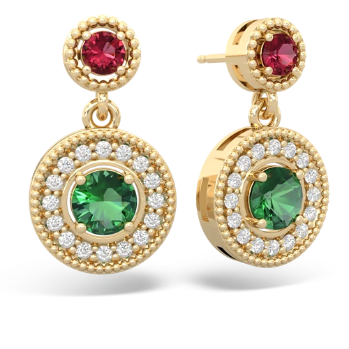 lab ruby-lab emerald halo earrings