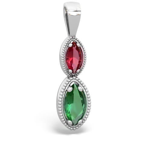 Lab Ruby Lab Created Ruby with Lab Created Emerald Antique-style Halo pendant Pendant