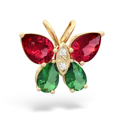lab ruby-lab emerald butterfly pendant